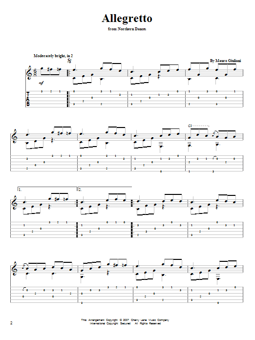 Mauro Giuliani Allegreto Sheet Music Notes & Chords for Guitar Tab - Download or Print PDF