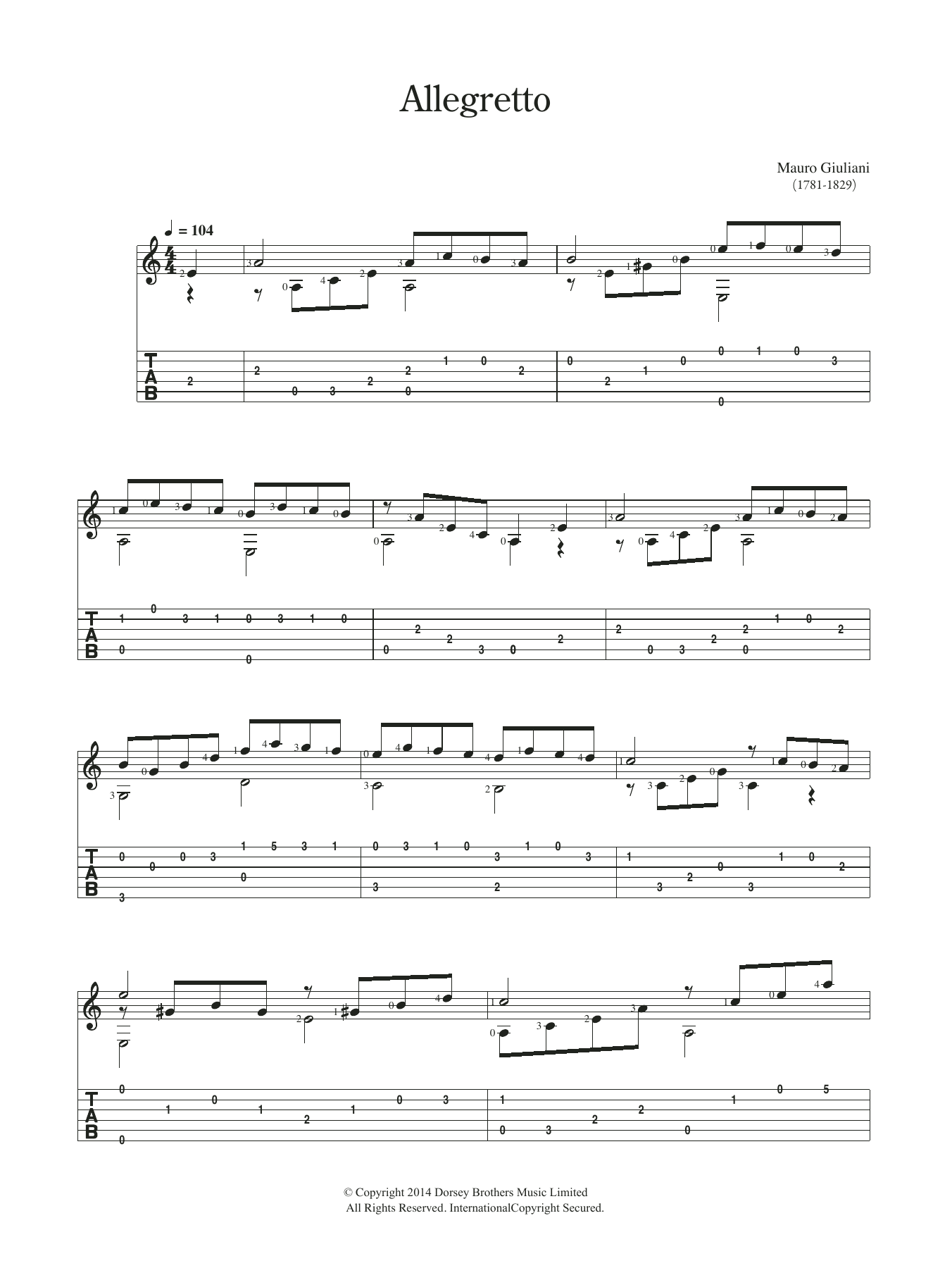Mauro Giuliani Allegretto Sheet Music Notes & Chords for Guitar - Download or Print PDF