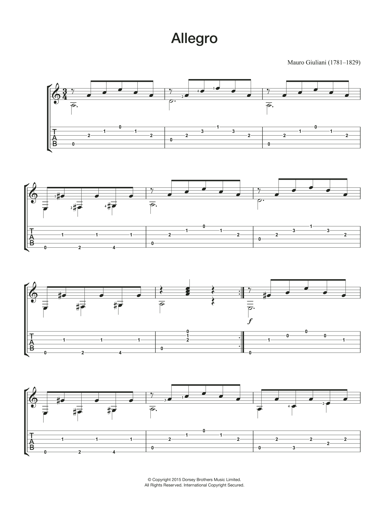 Mauro Giuliani Allegro Sheet Music Notes & Chords for Guitar - Download or Print PDF