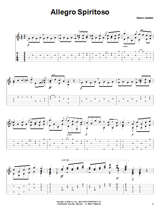 Mauro Giuliani Allegro Spiritoso Sheet Music Notes & Chords for Guitar Tab - Download or Print PDF