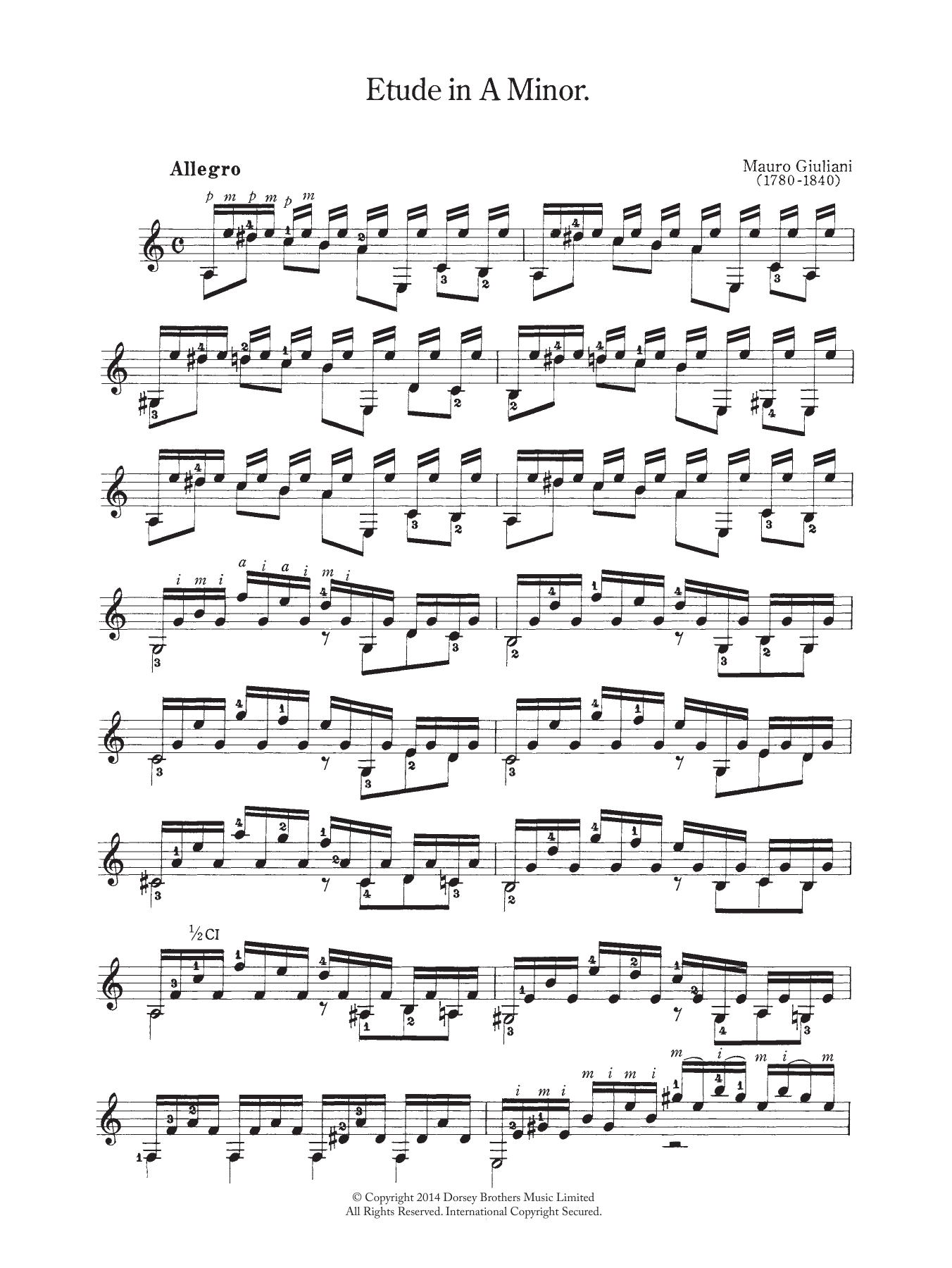 Mauro Giuliani Etude In A Minor Sheet Music Notes & Chords for Guitar - Download or Print PDF