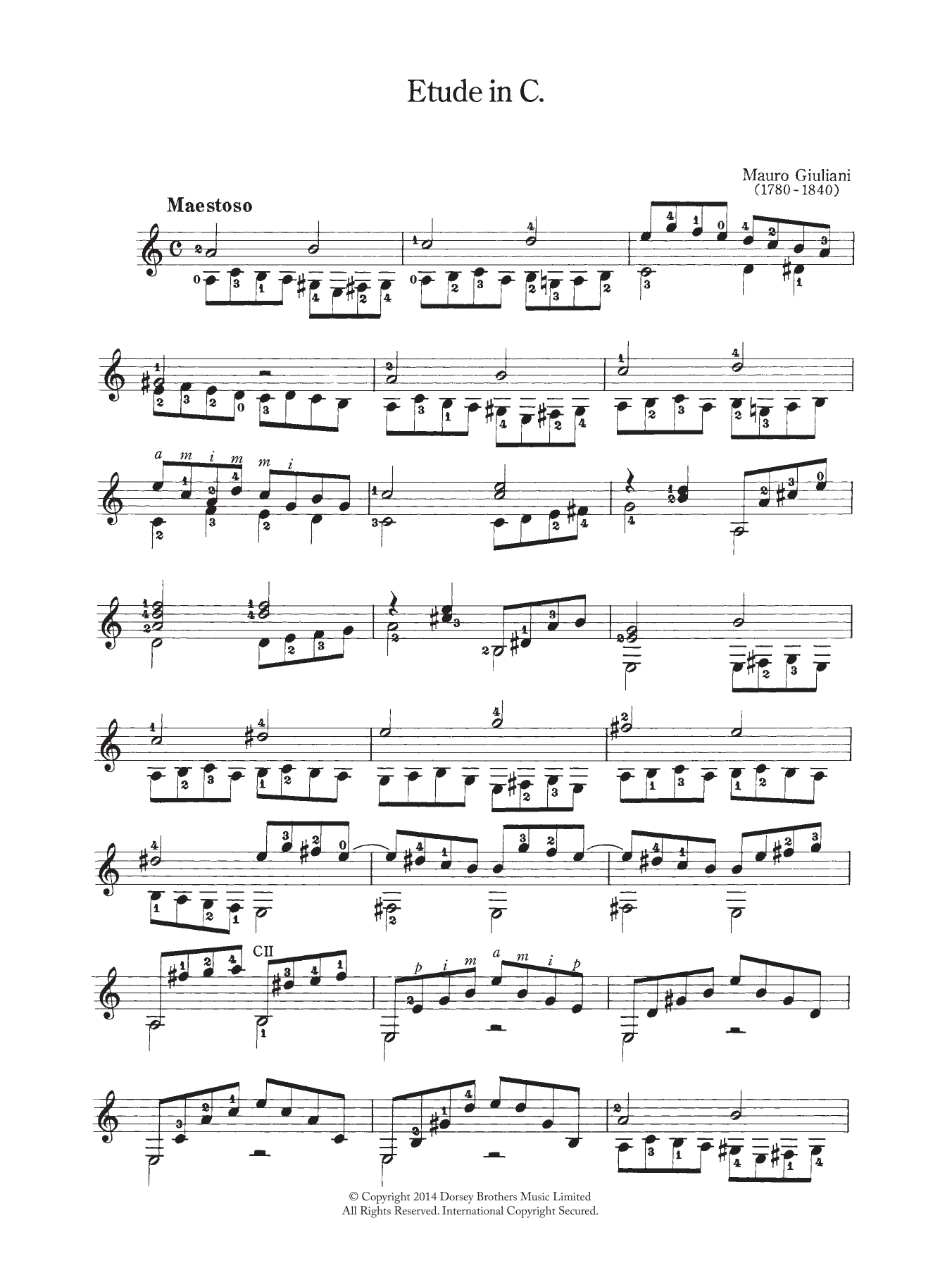 Mauro Giuliani Etude In C Sheet Music Notes & Chords for Guitar - Download or Print PDF