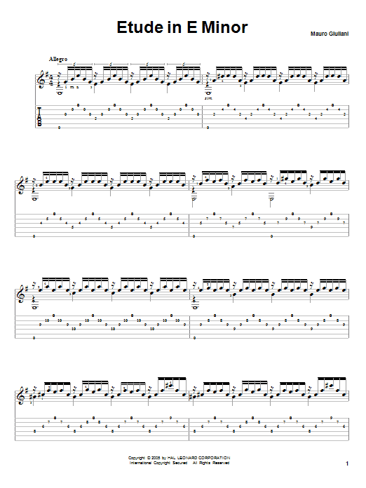 Mauro Giuliani Etude In E Minor Sheet Music Notes & Chords for Guitar - Download or Print PDF