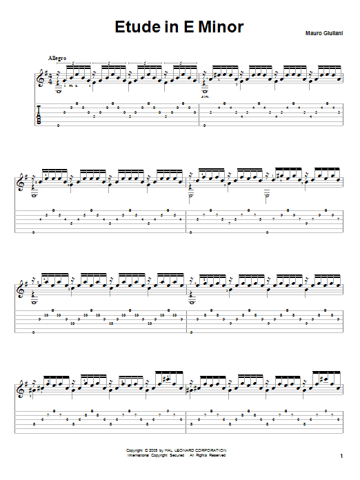 Mauro Giuliani Etude In E Minor Sheet Music Notes & Chords for Guitar Tab - Download or Print PDF