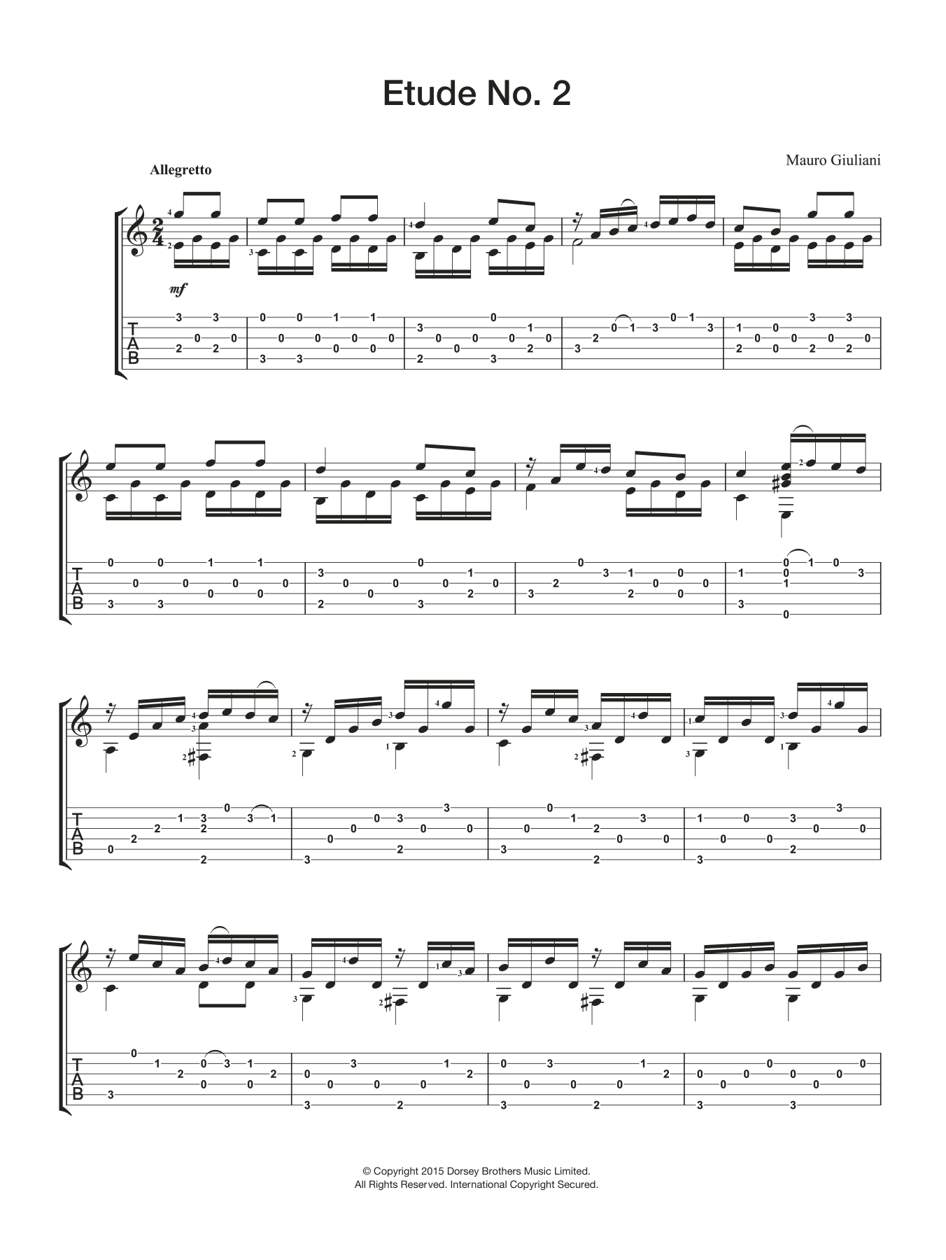 Mauro Giuliani Etude No. 2 Sheet Music Notes & Chords for Guitar - Download or Print PDF
