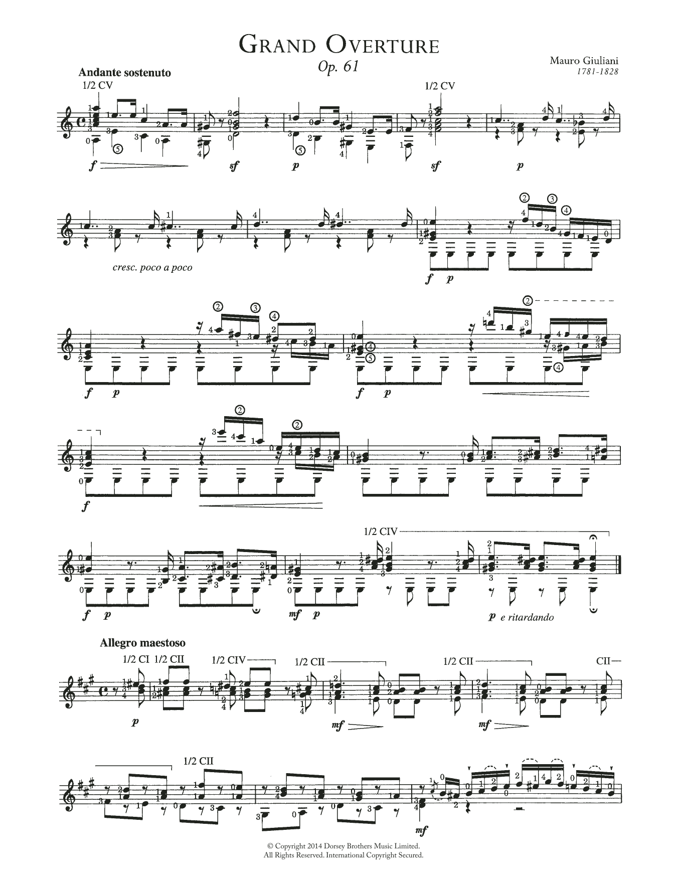Mauro Giuliani Grande Overture Op. 61 Sheet Music Notes & Chords for Guitar - Download or Print PDF