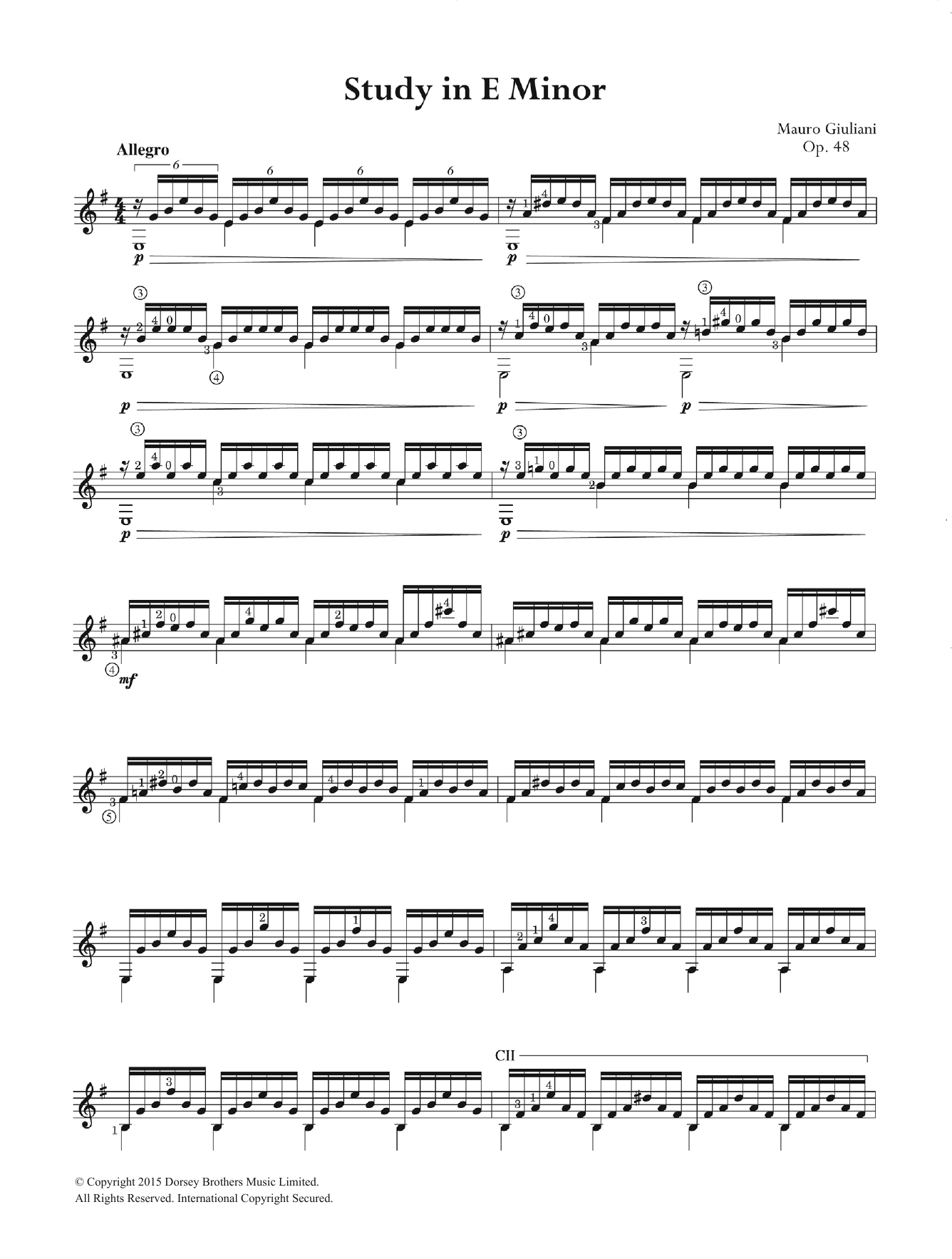 Mauro Giuliani Study In E Minor Sheet Music Notes & Chords for Guitar - Download or Print PDF