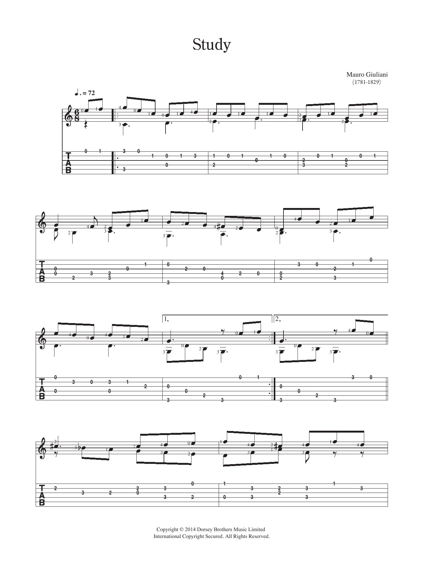 Mauro Giuliani Study Sheet Music Notes & Chords for Guitar - Download or Print PDF
