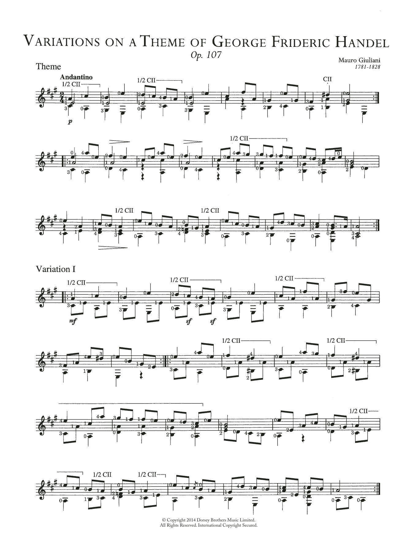 Mauro Giuliani Variations On A Theme Of Handel (