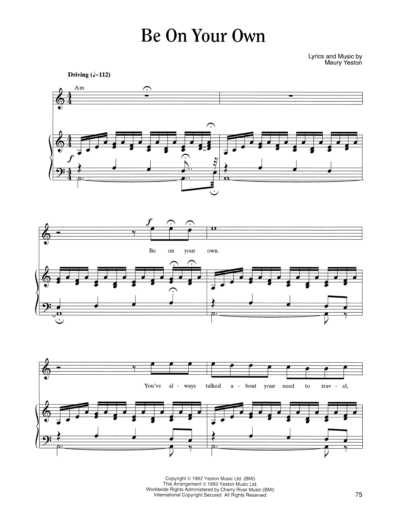 Maury Yeston Be On Your Own (from Nine) Sheet Music Notes & Chords for Piano, Vocal & Guitar Chords (Right-Hand Melody) - Download or Print PDF