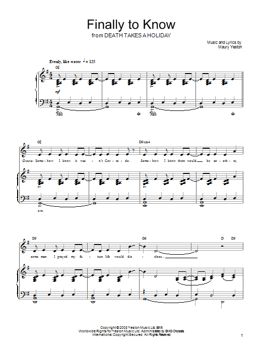 Maury Yeston Finally To Know Sheet Music Notes & Chords for Piano, Vocal & Guitar (Right-Hand Melody) - Download or Print PDF