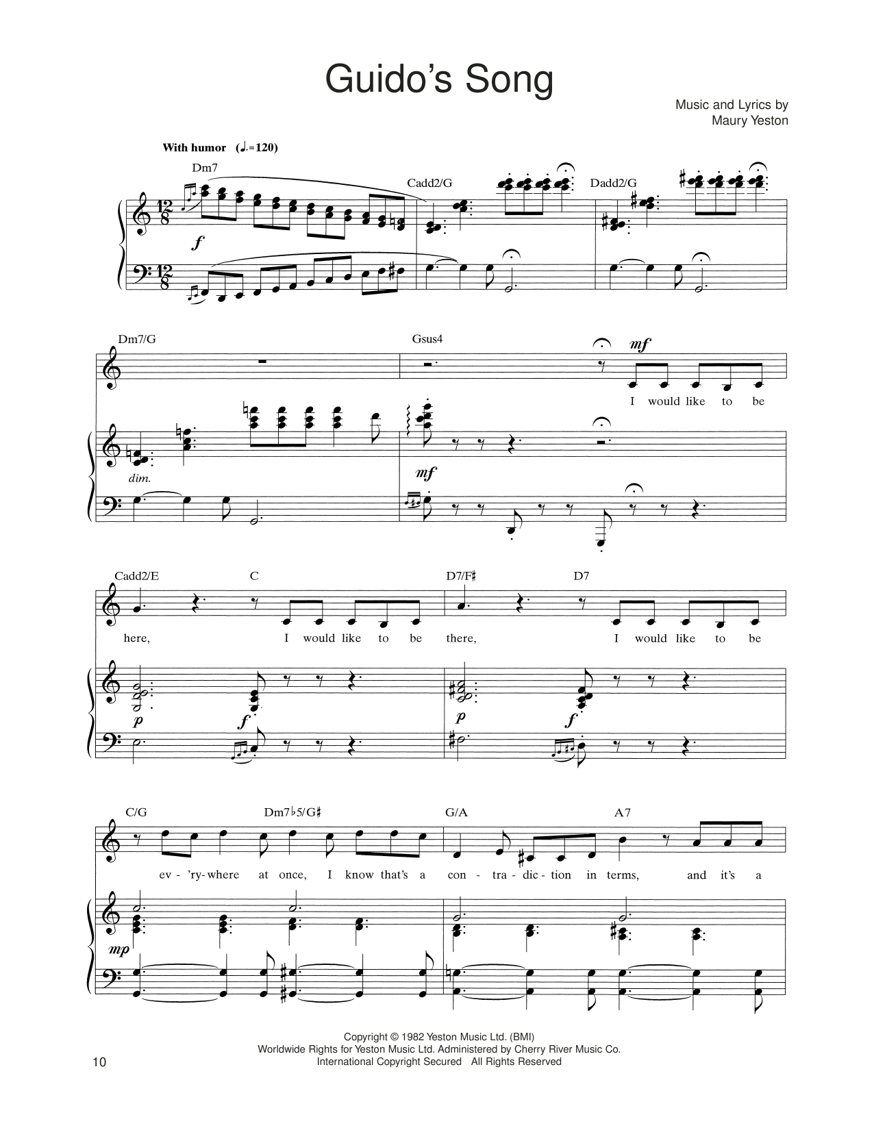 Maury Yeston Guido's Song (from Nine) Sheet Music Notes & Chords for Piano, Vocal & Guitar Chords (Right-Hand Melody) - Download or Print PDF