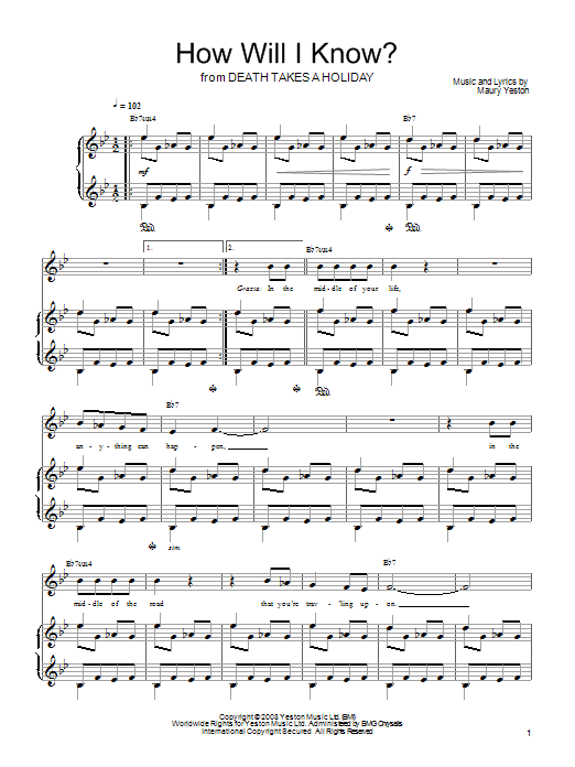 Maury Yeston How Will I Know? Sheet Music Notes & Chords for Piano, Vocal & Guitar (Right-Hand Melody) - Download or Print PDF