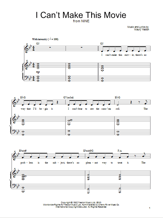 Maury Yeston I Can't Make This Movie Sheet Music Notes & Chords for Piano, Vocal & Guitar (Right-Hand Melody) - Download or Print PDF