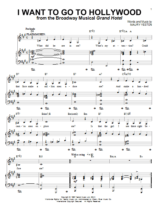 Maury Yeston I Want To Go To Hollywood Sheet Music Notes & Chords for Melody Line, Lyrics & Chords - Download or Print PDF