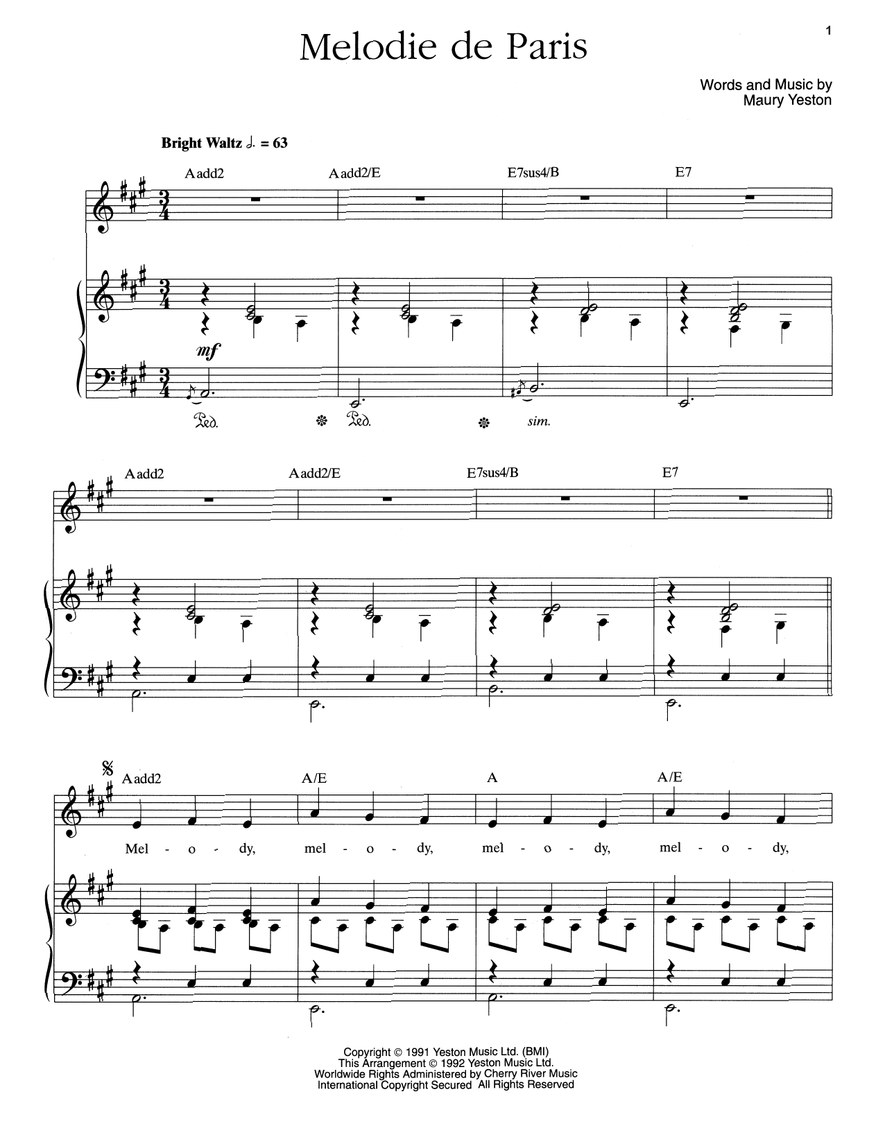 Maury Yeston Melodie De Paris Sheet Music Notes & Chords for Piano & Vocal - Download or Print PDF