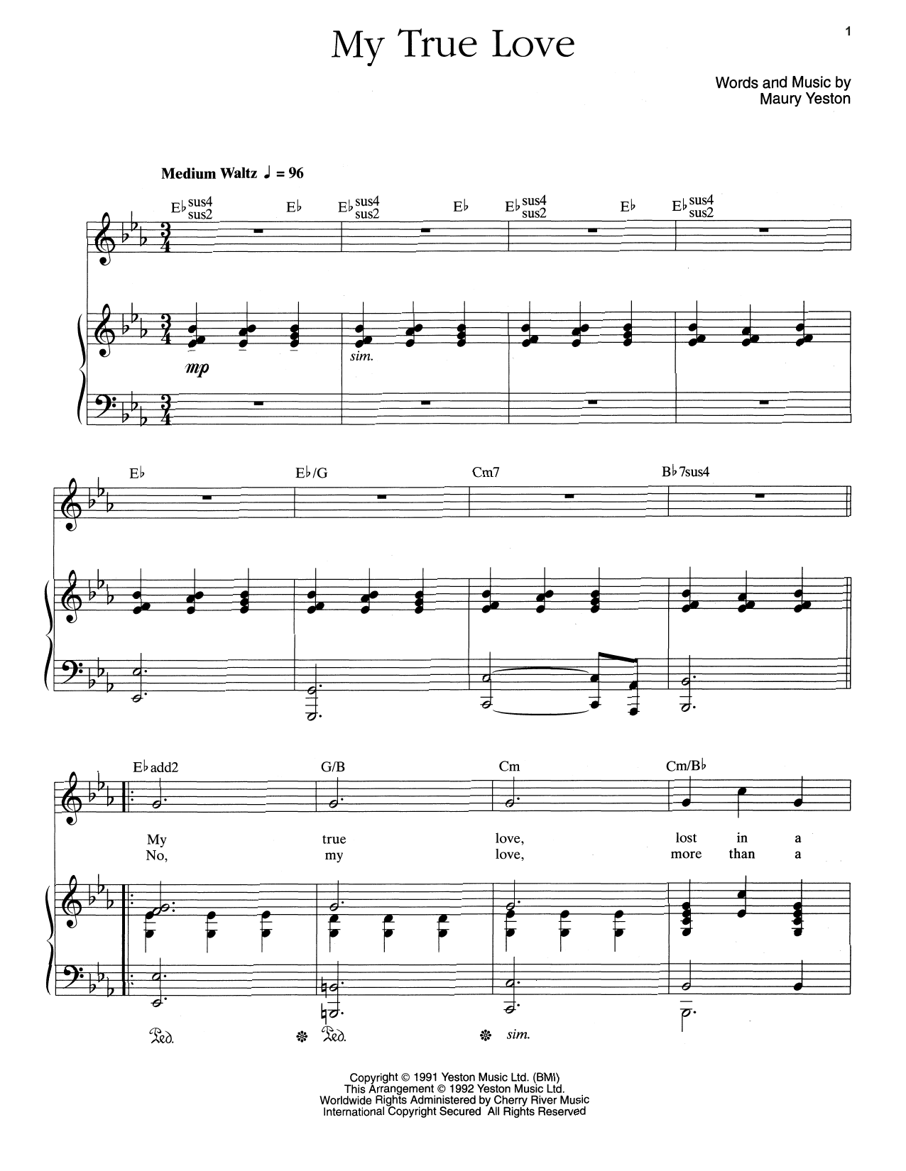 Maury Yeston My True Love Sheet Music Notes & Chords for Piano & Vocal - Download or Print PDF