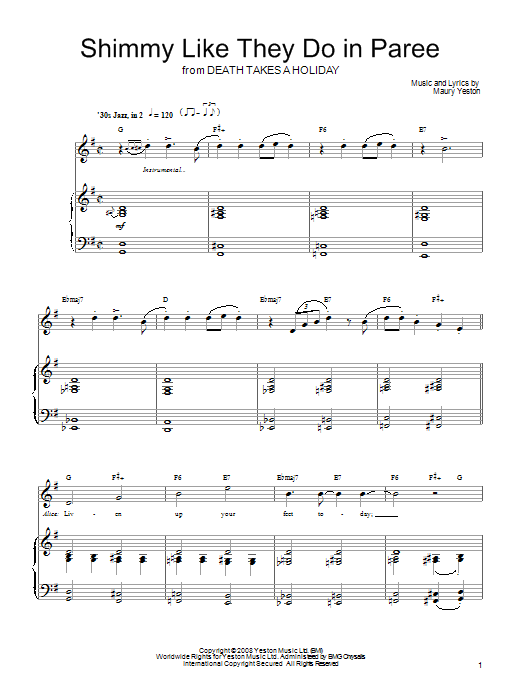 Maury Yeston Shimmy Like They Do In Paree Sheet Music Notes & Chords for Piano, Vocal & Guitar (Right-Hand Melody) - Download or Print PDF