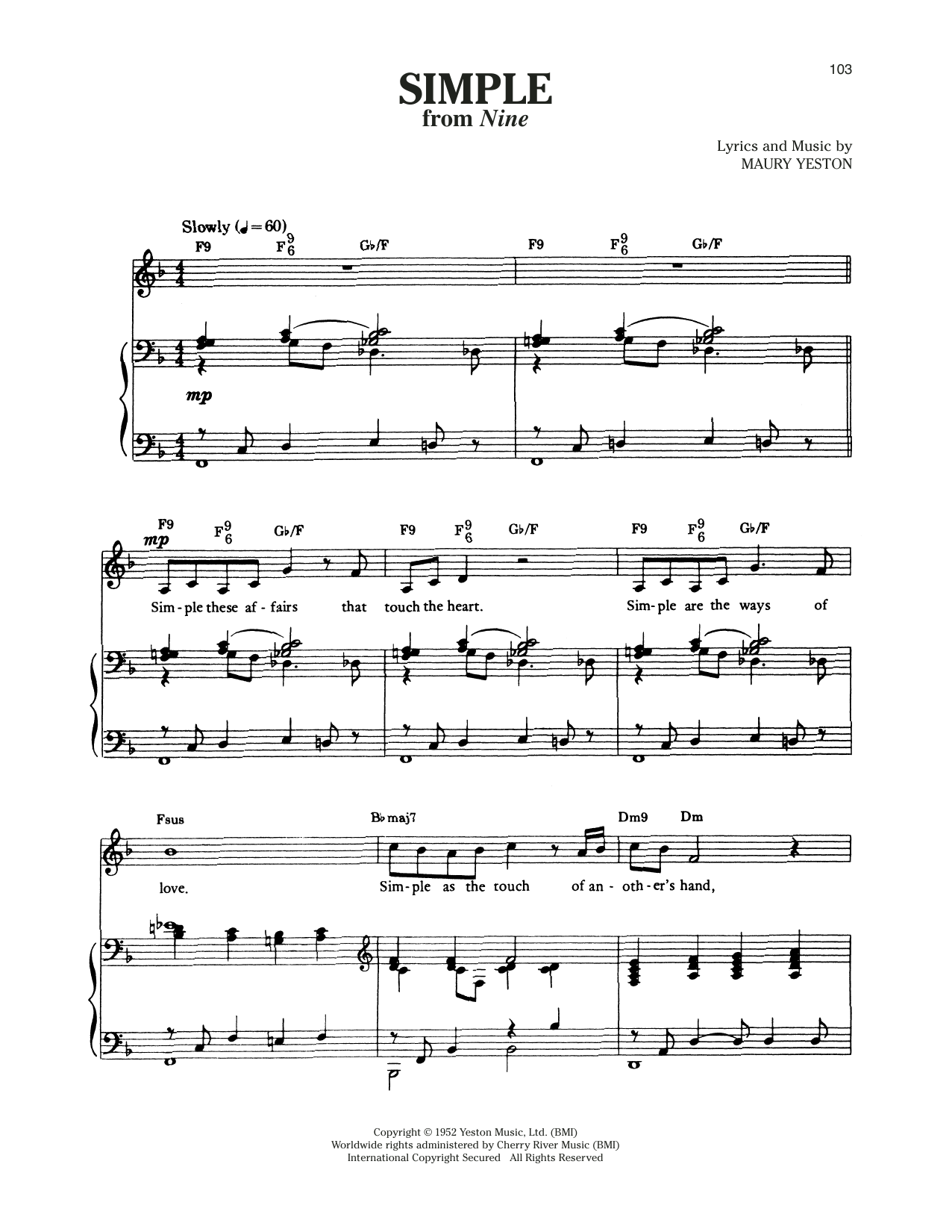 Maury Yeston Simple (from Nine) Sheet Music Notes & Chords for Piano & Vocal - Download or Print PDF Maury Yeston Simple (from Nine) Sheet Music Notes & Chords for Piano & Vocal - Download or Print PDF
