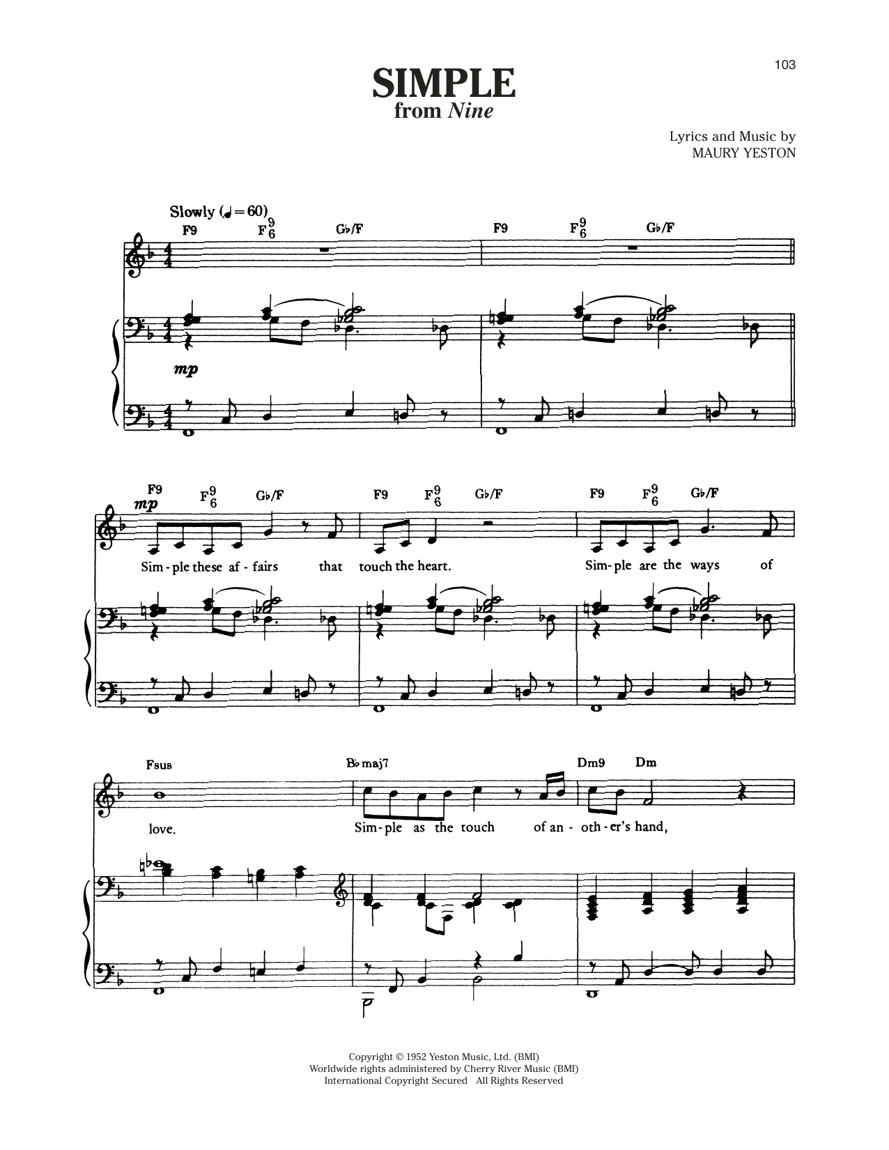 Maury Yeston Simple (from Nine) Sheet Music Notes & Chords for Piano & Vocal - Download or Print PDF