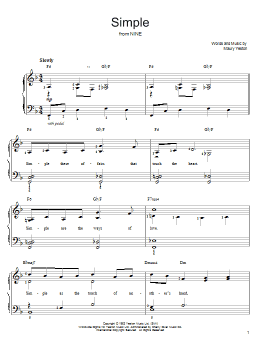 Maury Yeston Simple Sheet Music Notes & Chords for Easy Piano - Download or Print PDF