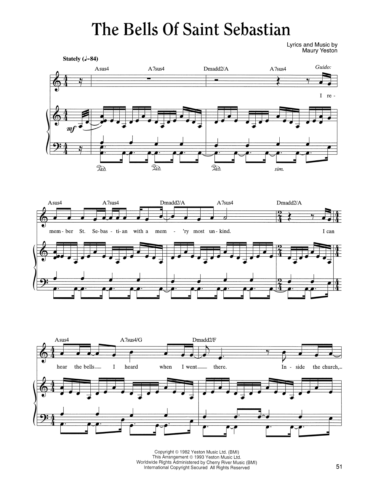 Maury Yeston The Bells Of Saint Sebastian (from Nine) Sheet Music Notes & Chords for Piano, Vocal & Guitar Chords (Right-Hand Melody) - Download or Print PDF