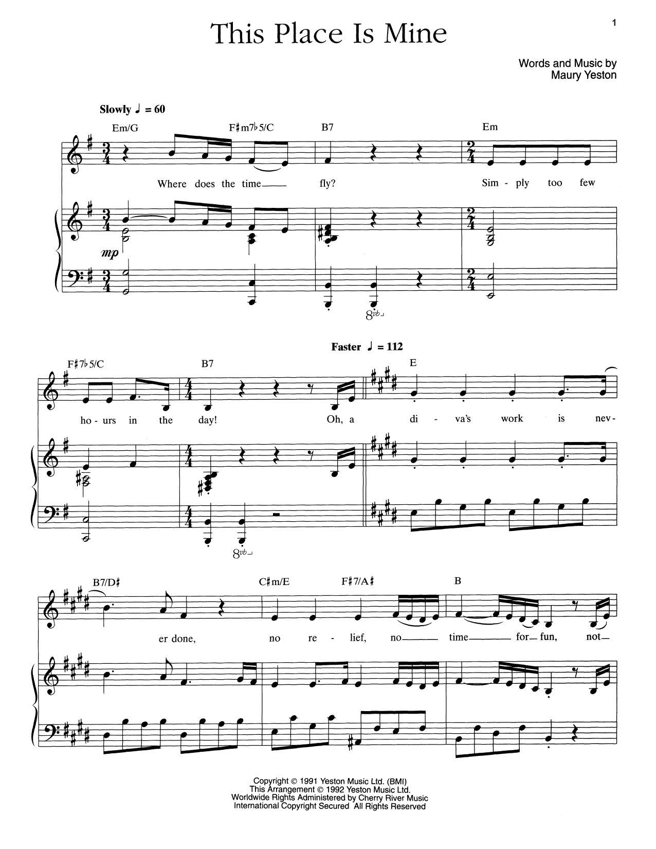 Maury Yeston This Place Is Mine Sheet Music Notes & Chords for Piano & Vocal - Download or Print PDF
