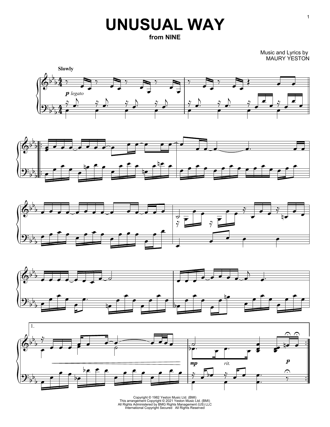 Maury Yeston Unusual Way (from Nine) Sheet Music Notes & Chords for Piano Solo - Download or Print PDF