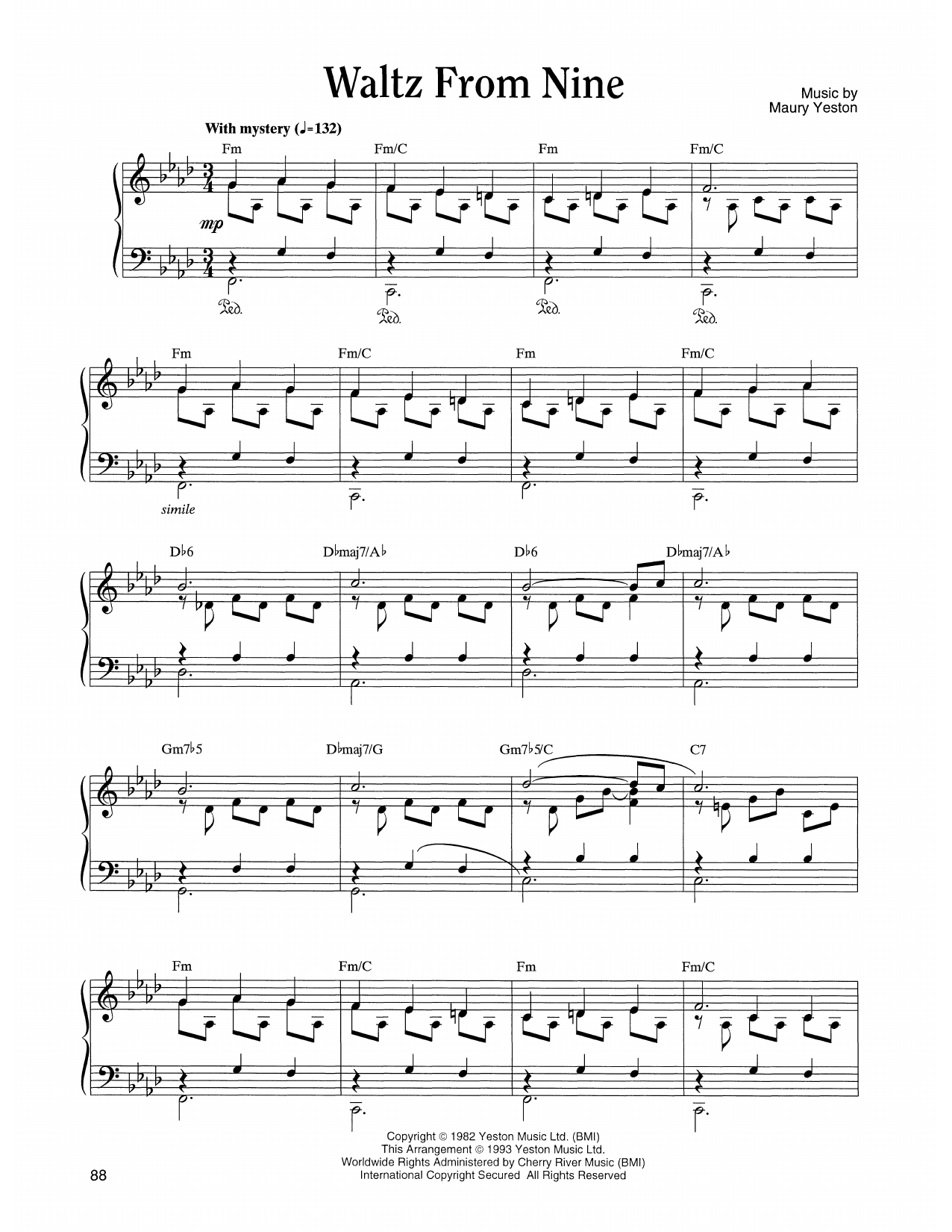 Maury Yeston Waltz From Nine (from Nine) Sheet Music Notes & Chords for Piano Solo - Download or Print PDF