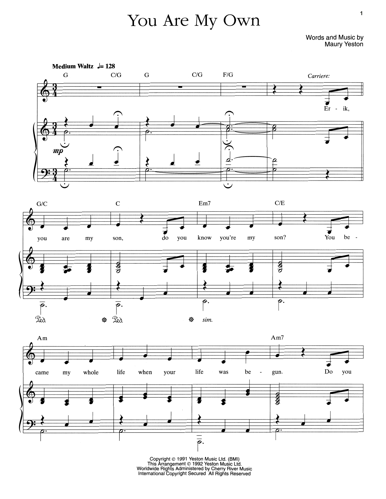 Maury Yeston You Are My Own Sheet Music Notes & Chords for Piano & Vocal - Download or Print PDF