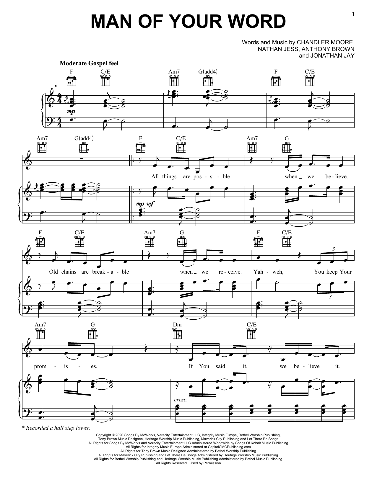 Maverick City Music Man Of Your Word (feat. Chandler Moore & KJ Scriven) Sheet Music Notes & Chords for Piano, Vocal & Guitar (Right-Hand Melody) - Download or Print PDF