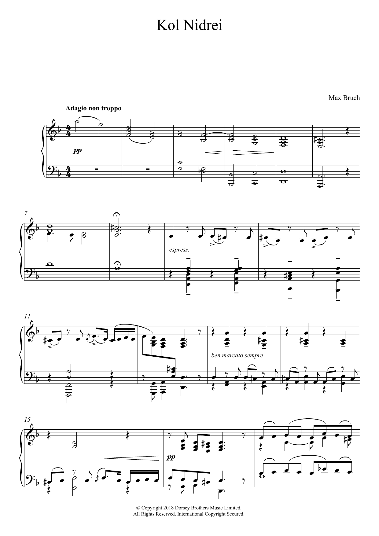 Max Bruch Kol Nidrei, Op. 47 Sheet Music Notes & Chords for Piano - Download or Print PDF