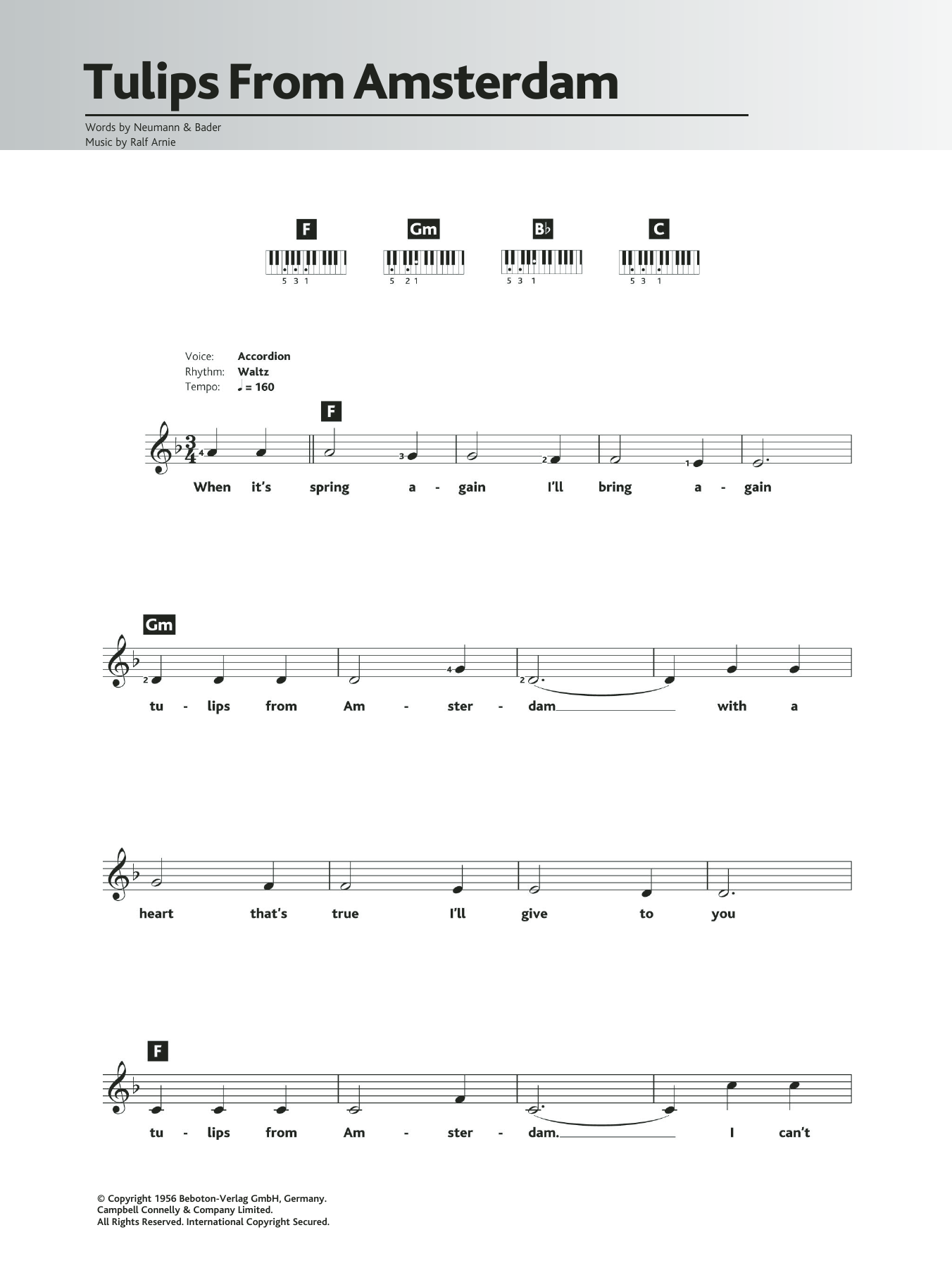 Max Bygraves Tulips From Amsterdam Sheet Music Notes & Chords for Keyboard - Download or Print PDF