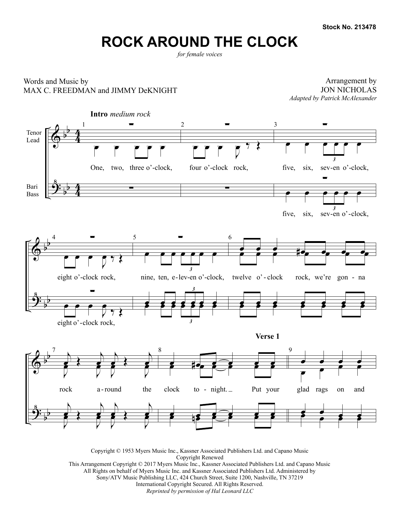 Max C. Freedman & Jimmy DeKnight Rock Around The Clock (arr. Jon Nicholas) Sheet Music Notes & Chords for SSAA Choir - Download or Print PDF