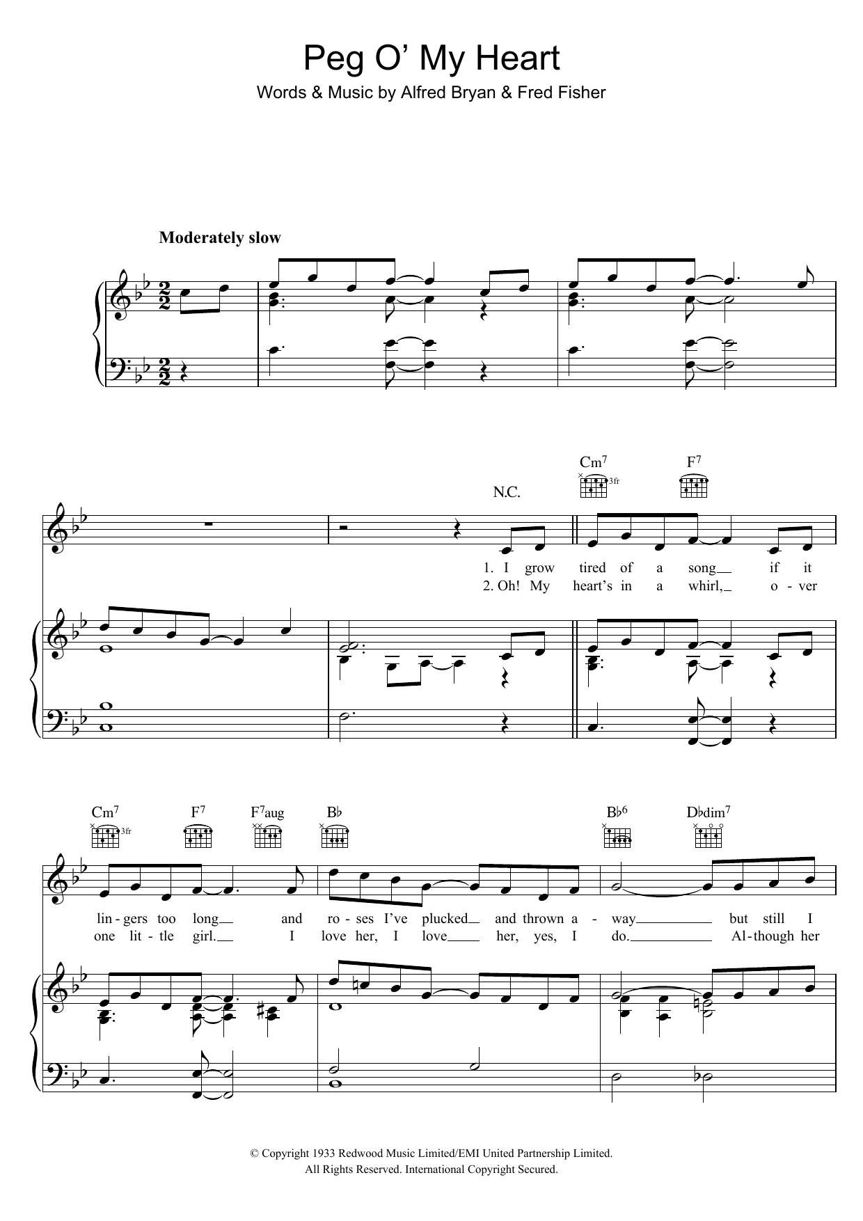 Max Harris Peg O' My Heart Sheet Music Notes & Chords for Piano, Vocal & Guitar (Right-Hand Melody) - Download or Print PDF