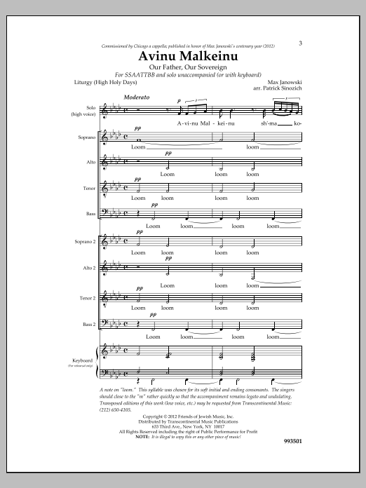 Max Janowski Avinu Malkeinu Sheet Music Notes & Chords for Choral - Download or Print PDF