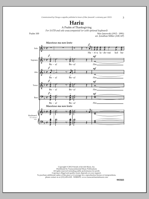 Max Janowski Hariu Sheet Music Notes & Chords for Choral - Download or Print PDF