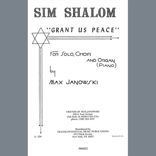 Max Janowski, Sim Shalom (Grant Us Peace), SATB Choir