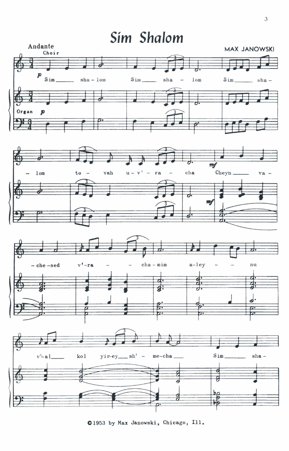 Max Janowski Sim Shalom (Grant Us Peace) Sheet Music Notes & Chords for SATB Choir - Download or Print PDF