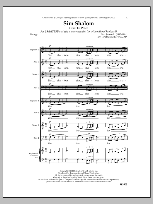 Max Janowski Sim Shalom Sheet Music Notes & Chords for Choral - Download or Print PDF