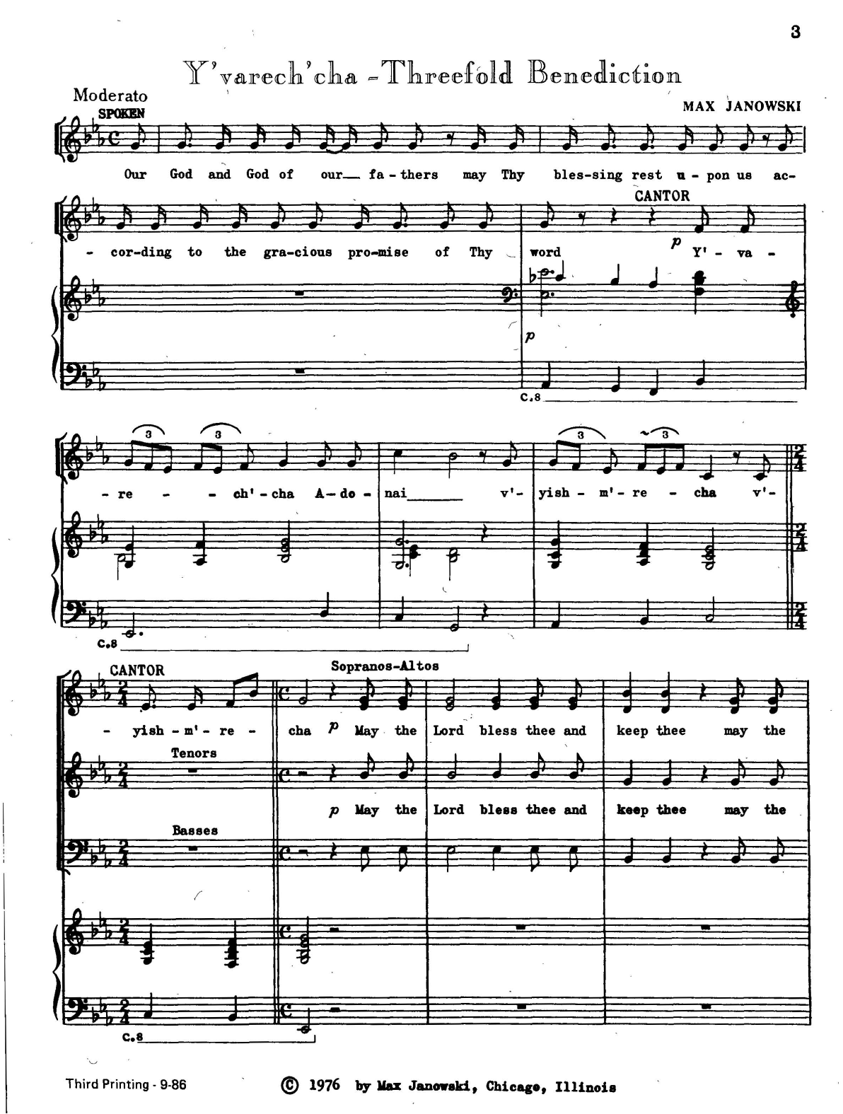 Max Janowski Y'varech'cha (Threefold Benediction) Sheet Music Notes & Chords for SATB Choir - Download or Print PDF