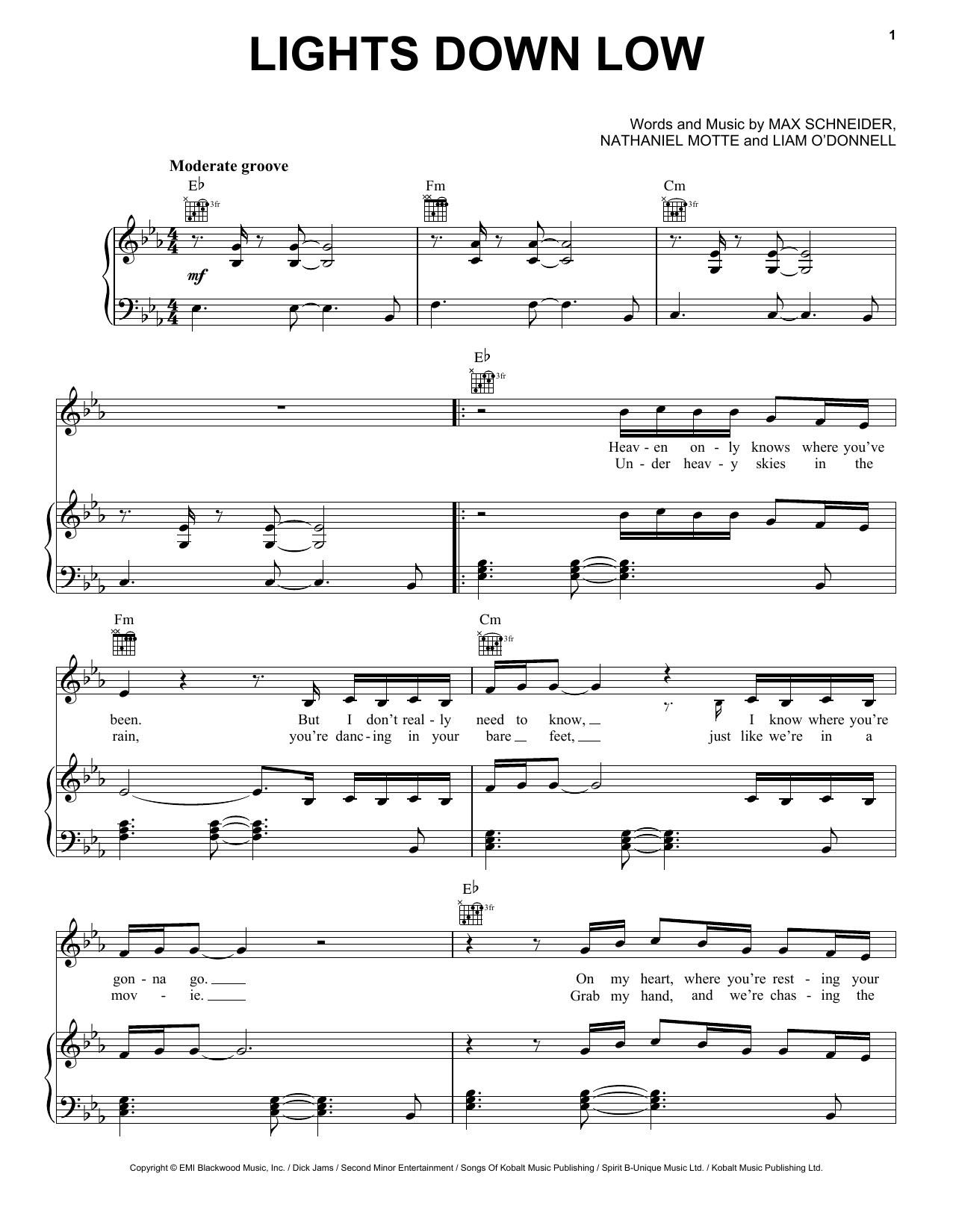 MAX Lights Down Low Sheet Music Notes & Chords for Piano, Vocal & Guitar (Right-Hand Melody) - Download or Print PDF