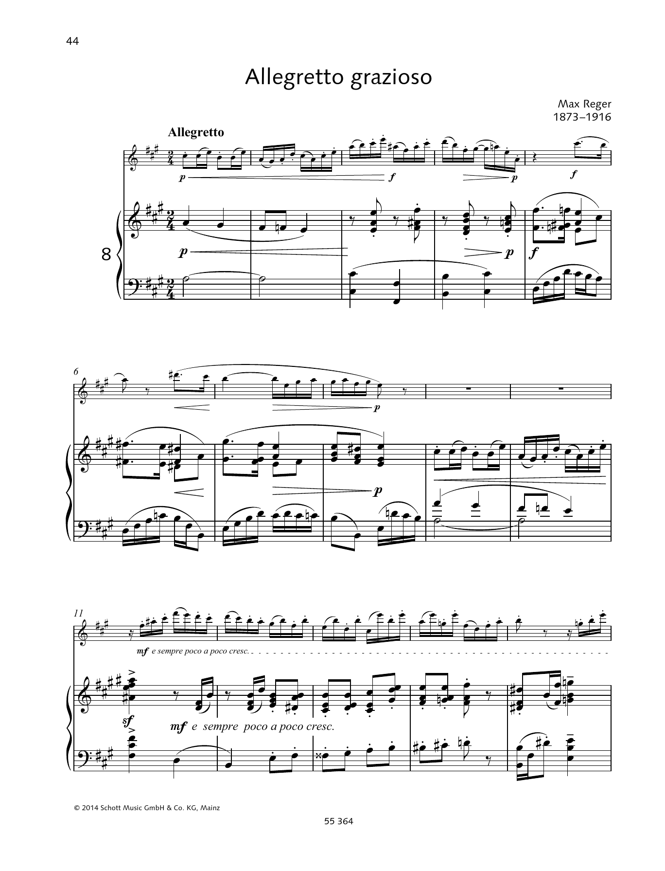 Max Reger Allegretto Grazioso Sheet Music Notes & Chords for Woodwind Solo - Download or Print PDF