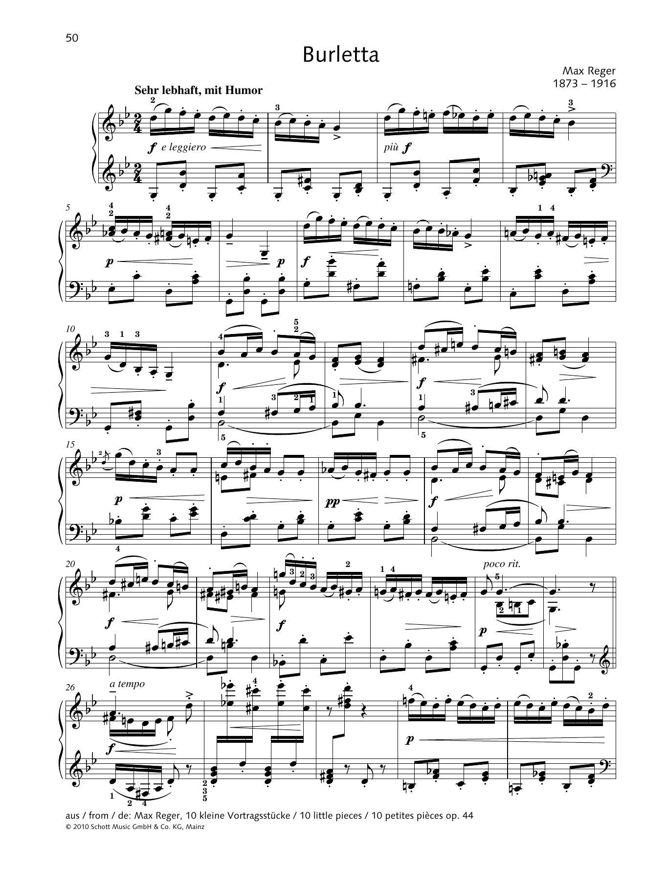 Max Reger Burletta Sheet Music Notes & Chords for Piano Solo - Download or Print PDF