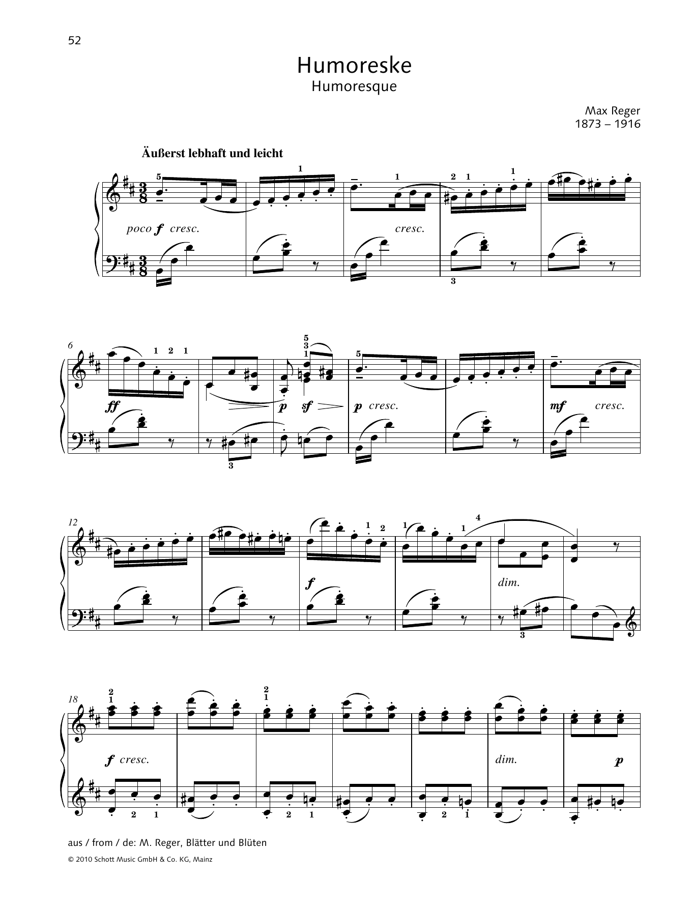 Max Reger Humoreske Sheet Music Notes & Chords for Piano Solo - Download or Print PDF