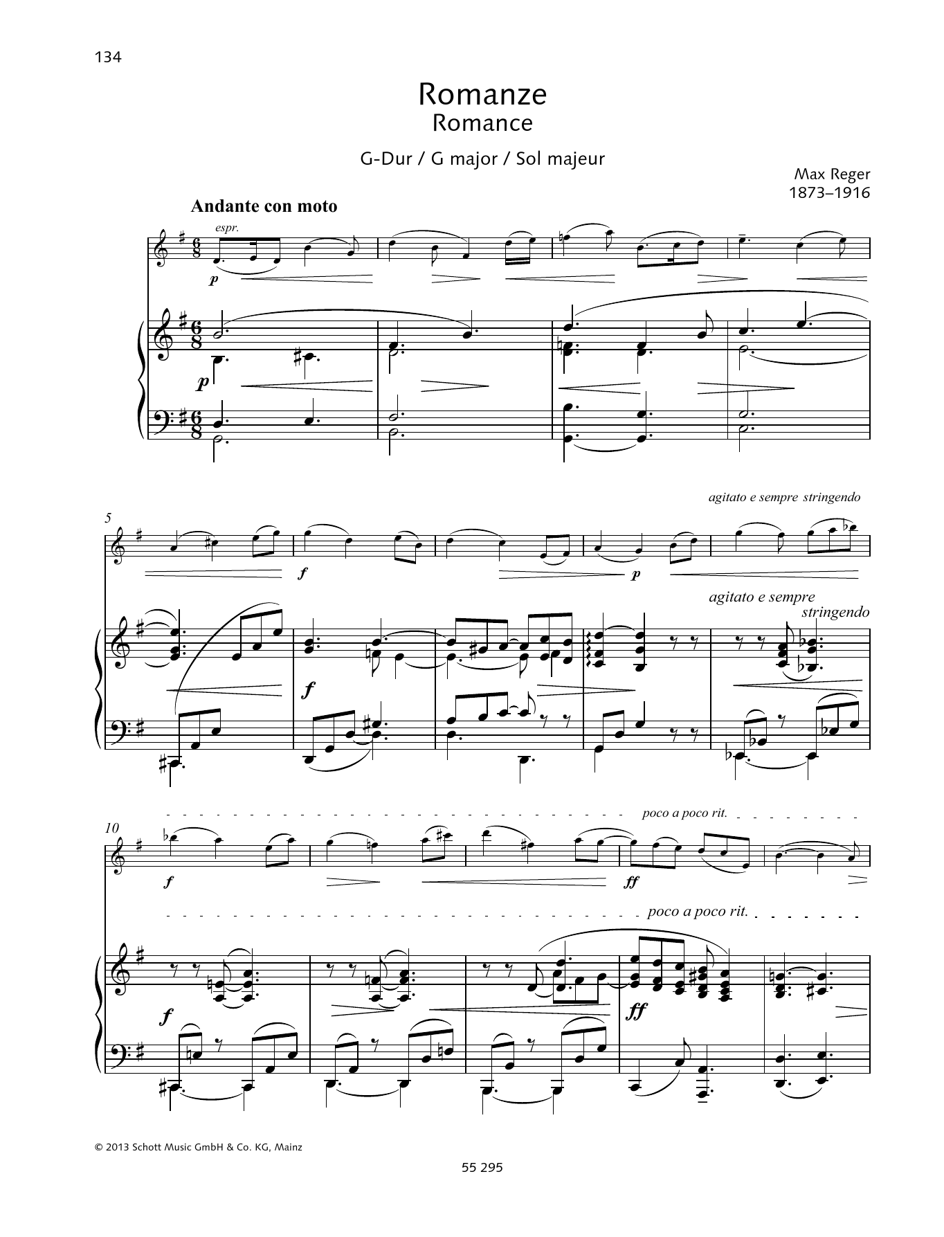 Max Reger Romance G major Sheet Music Notes & Chords for String Solo - Download or Print PDF