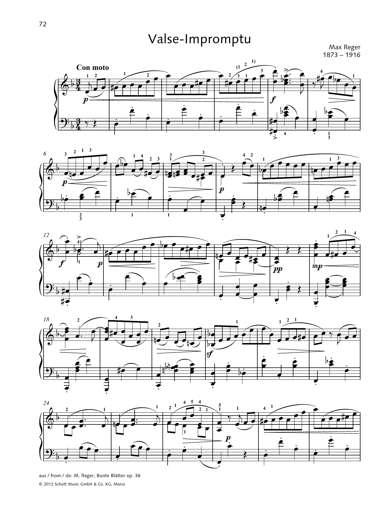 Max Reger Valse-Impromptu Sheet Music Notes & Chords for Piano Solo - Download or Print PDF