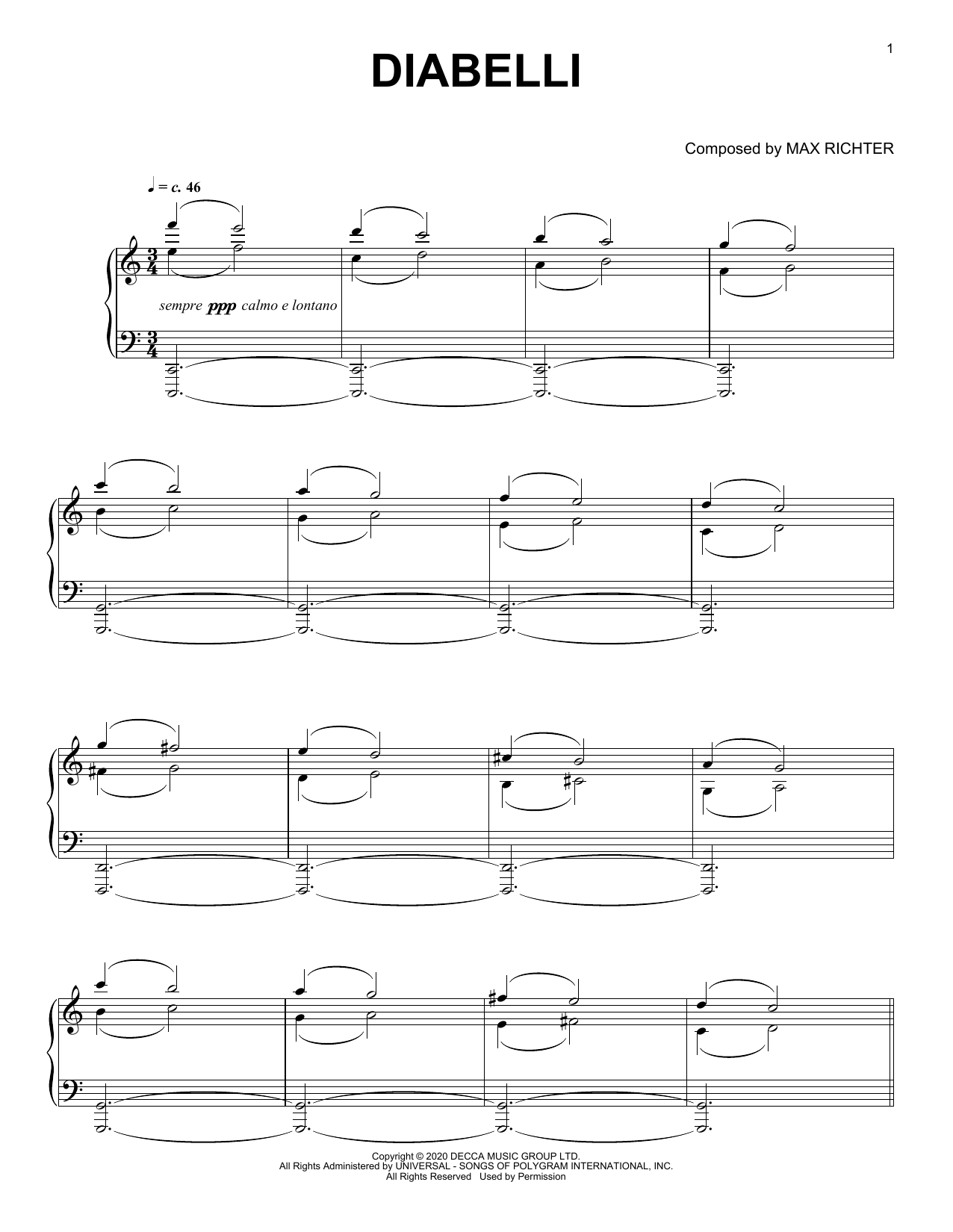 Max Richter Diabelli Sheet Music Notes & Chords for Piano Solo - Download or Print PDF