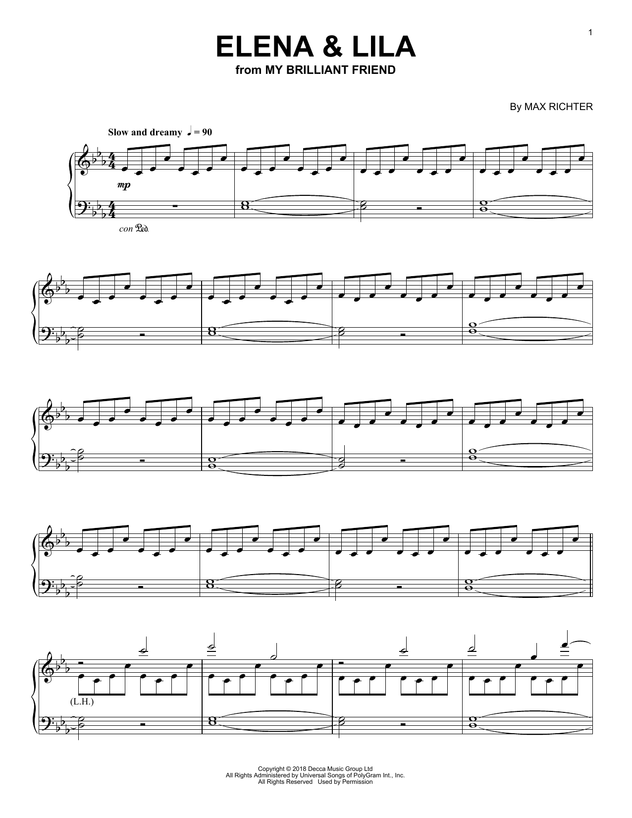 Max Richter Elena & Lila (from My Brilliant Friend) Sheet Music Notes & Chords for Piano Solo - Download or Print PDF
