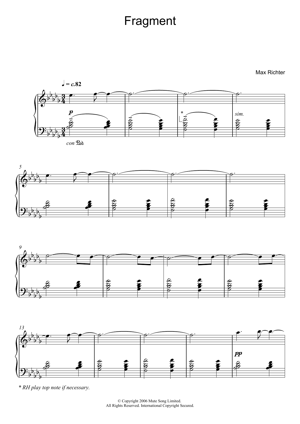 Max Richter Fragment Sheet Music Notes & Chords for Piano - Download or Print PDF